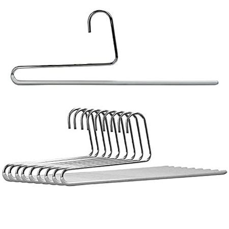 Imagem de Mawa por Reston Lloyd Reverse Hook Trouser Series Non-Slip Space-Saving Clothes Hanger com Vara Única para Calças, Estilo KH/35U, Conjunto de 10, Prata