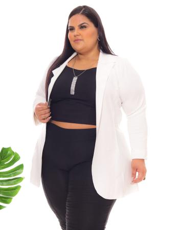 Maxi Blazer Casaquinho Corte A Laser Tipo Neoprene Plus Size
