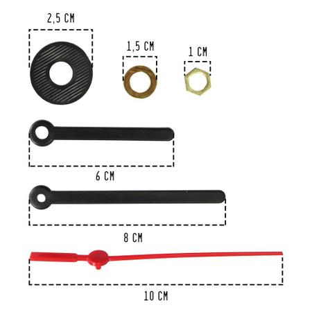 Imagem de Mecanismo Para Relógios Com Ponteiros Dourado Kit 5 Peças + Base De Apoio