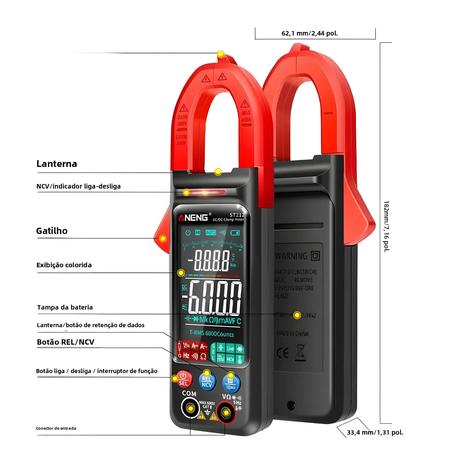 Imagem de Medidor de Braçadeira Digital Aneng ST212 - 6000 Contagens, 400A AC/DC