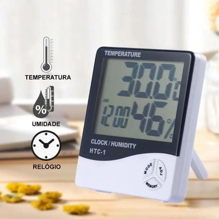 Imagem de Medidor Umidade Higrômetro Digital Temperatura Relógio Termo