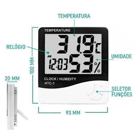 Imagem de Medidor Umidade Temperatura Relógio Digital Higrômetro