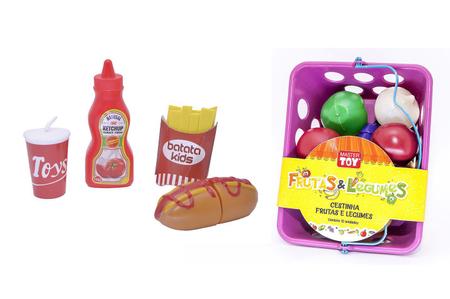 Imagem de Mega Kit Infantil Fogão Mercado Comida  Fruta Legume 72p