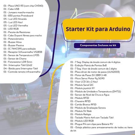 Imagem de Mega Starter Kit Iniciante Para Arduino Robotica com Placa Uno Protoboard 830 Kit Rfid Mais De 200 Peças Completo