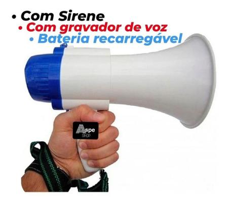 Imagem de Megafone Recarregável Sirene Gravador Amplificador Voz