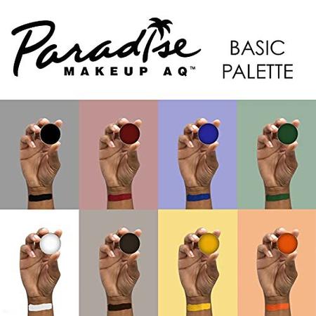 Imagem de Mehron Makeup Paradise AQ Face & Body Paint 8 Paleta de cores (Básico) - Rosto, Corpo, Paleta de Maquiagem SFX, Efeitos Especiais, Paleta de Pintura Facial para Arte, Teatro, Halloween, Presentes de Natal, Festas e Cosplay