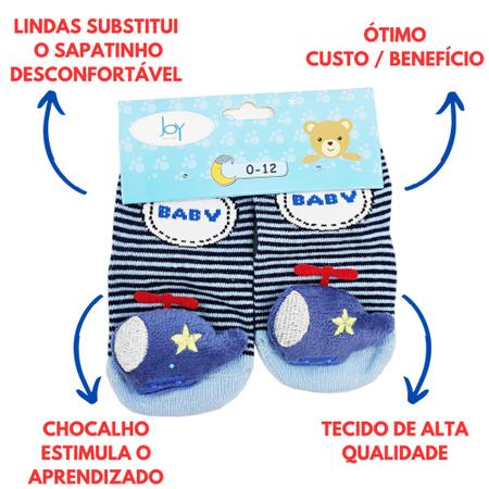 Imagem de Meias Bebe Menino Kit 6 Pares Com Antiderrapante E Chocalho 0 á 12 meses