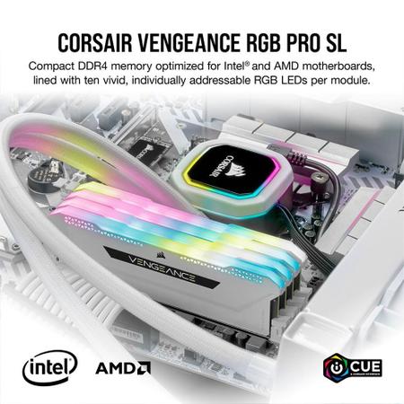 Imagem de Memória Corsair Vengeance RGB PRO SL, 32GB (2x16GB), 3200MHz, DDR4, CL16, Branco - CMH32GX4M2E3200C16W