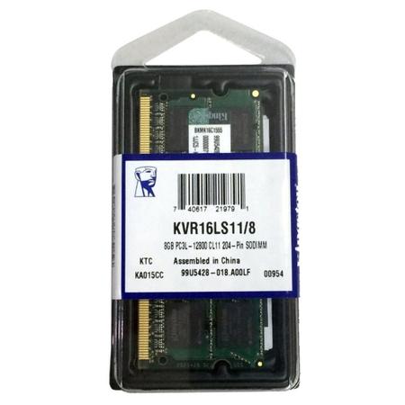 Imagem de Memoria Notebook 8GB DDR3 1600 Mhz Low Voltage 1,35v Kingston Kvr16ls11/8
