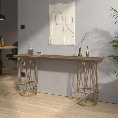 Imagem de Mesa Aparador Buffet Balcão Caleb 170 cm Industrial Ferro Dourado Tampo 100% MDF Rústico - Ahz Móveis