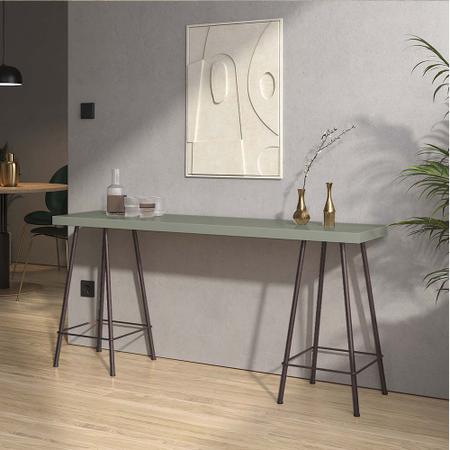 Imagem de Mesa Aparador Buffet Balcão Pam 150 cm Industrial Ferro Marrom Tampo 100% MDF Verde Oliva - Ahazzo Móveis