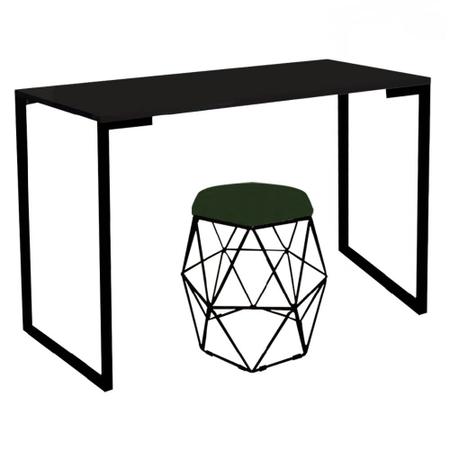 Imagem de Mesa Aparador Stan Industrial Buffet Balcão com Puff Luna Suede Verde Musgo Preto Tampo Preto - Ahz Móveis