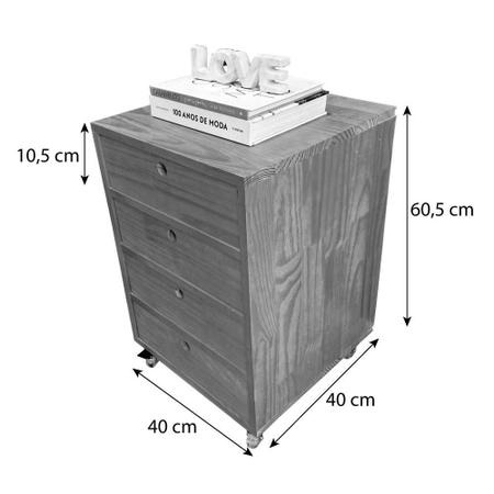 Imagem de Mesa Auxiliar de Madeira Linea com 4 Gavetas com Rodinha de Silicone Natural