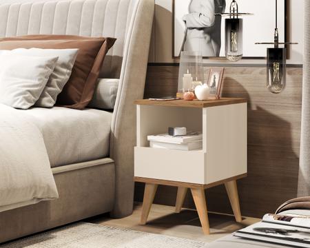 Imagem de Mesa Cabeceira Pix compacta mesinhas com 1 gaveta estilo retrô cama criado para quarto casal solteiro