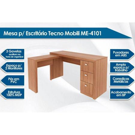 Imagem de Mesa Canto p/Escritório ME4101 c/ 3 Gavetas Amêndoa - Tecno Mobili