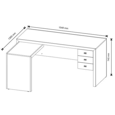 Imagem de Mesa Canto p/Escritório ME4106 c/ 3 Gavetas Branco - Tecno Mobili