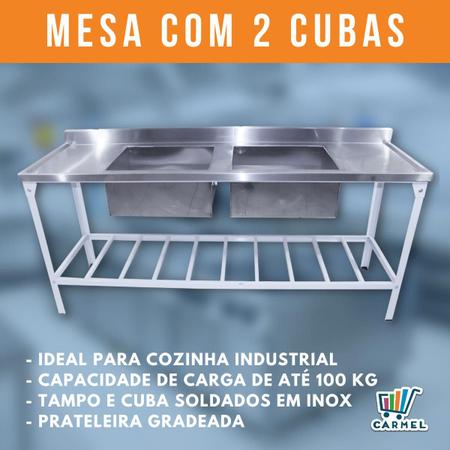 Imagem de Mesa Com 2 Cubas Inox Linha Leve 1,90x0,55 Pia Com Prateleira - Innal