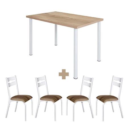 Imagem de Mesa Com 4 Cadeiras Aço Para Cozinha 110cm Branco Carvalho Luna Ciplafe