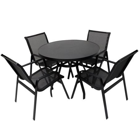 Imagem de Mesa com 4 Cadeiras e Ombrelone com Base Lótus Premium Preto Fosco/Preto