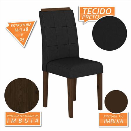 Imagem de Mesa Com 6 Cadeiras 1,60 Vicenza Imbuia/preto/preto - Móveis Arapongas