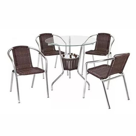 Imagem de Mesa com balde de bebidas + 4 Cadeiras para área externa, alumínio e fibra sintética