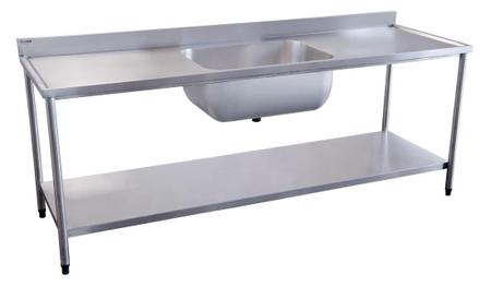 Imagem de Mesa com Cuba e Prateleira Lisa Atual Inox em Aço Inox 304 MC-PL 2 Metros