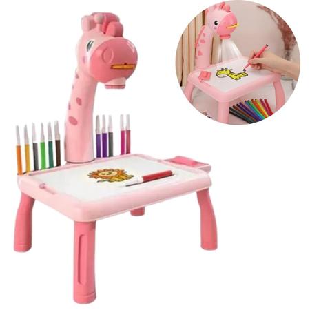 Imagem de Mesa Com Projetor Infantil Para Desenho Pintura Lousa Mágica Mesinha Educativa Brinquedo Girafinha Kids