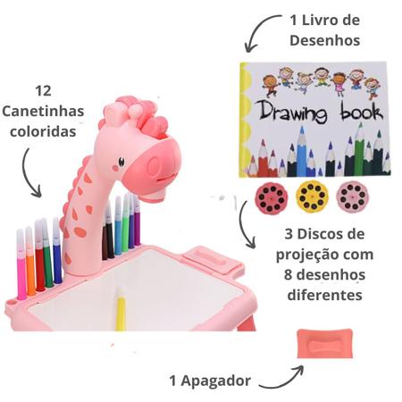 Imagem de Mesa Com Projetor Infantil Para Desenho Pintura Lousa Mágica Mesinha Educativa Brinquedo Girafinha Kids