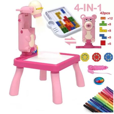 Mesa Criativa De Criança Infantil Cadeira Mágica Projetor Rosa