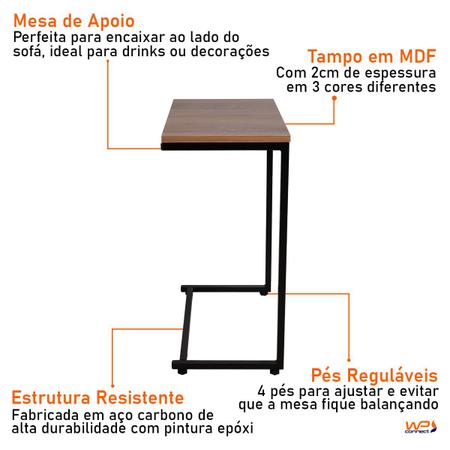 Comprar Mesa de Apoio Lateral Alta Fixa 30 x 72 Cm Aço Carbono Preto Tampo  Branco - CCS