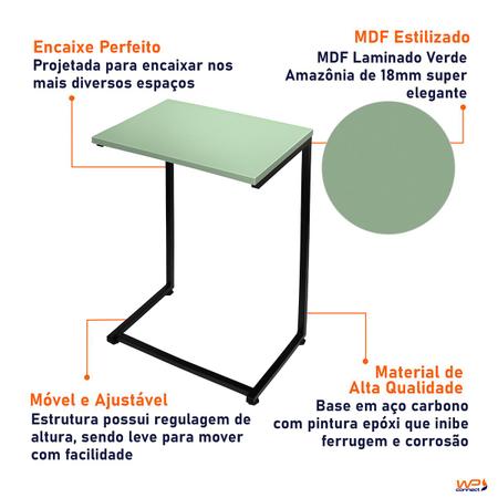 Imagem de Mesa de Apoio Lateral Sofá MDF Verde Amazônia 50x32cm - Wp