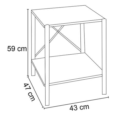 Imagem de Mesa de Cabeceira 2 Prateleiras Pés Metálicos Madri Light Demolição/Preto - Artefamol