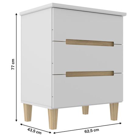 Mesa de Cabeceira 3 Gavetas Branco/Olmo Italiano - Manbel Imagem de Mesa de Cabeceira 3 Gavetas Branco/Olmo Italiano - Manbel