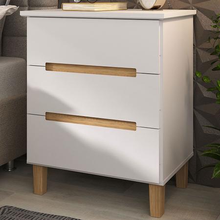 Mesa de Cabeceira 3 Gavetas Branco/Olmo Italiano - Manbel Imagem de Mesa de Cabeceira 3 Gavetas Branco/Olmo Italiano - Manbel