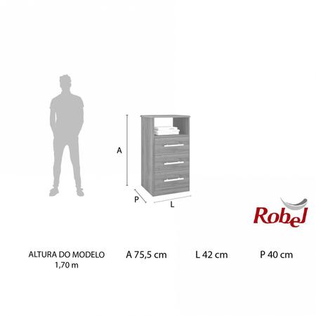 Imagem de Mesa de Cabeceira 3 Gavetas com Nicho Maiorca Robel Branco Madeirado