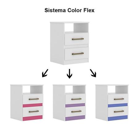 Imagem de Mesa de Cabeceira Apolo Color Flex com 2 Gavetas Branco/Azul - PR Móveis