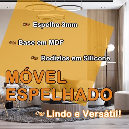 Imagem de Mesa De Cabeceira Espelhada 3 Gavetas Altura 55 Cm Largura 30 Cm Para Quarto Com Rodas Premium