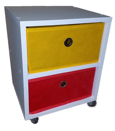Imagem de Mesa de cabeceira  gaveteiro Organibox com 2 gavetas e rodízios 32x43x30 cm - Amarelo - Vermelho