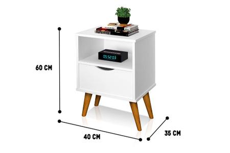 Imagem de Mesa De Cabeceira Grécia 1 Gaveta Com Nicho Estilo Retro Branco