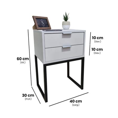 Mesa de Cabeceira Off White 40cm Eco Industrial 2 Gavetas Quarto Cama Base Metal Criado - FL DECOR Imagem de Mesa de Cabeceira Off White 40cm Eco Industrial 2 Gavetas Quarto Cama Base Metal Criado