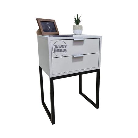 Mesa de Cabeceira Off White 40cm Eco Industrial 2 Gavetas Quarto Cama Base Metal Criado - FL DECOR Imagem de Mesa de Cabeceira Off White 40cm Eco Industrial 2 Gavetas Quarto Cama Base Metal Criado