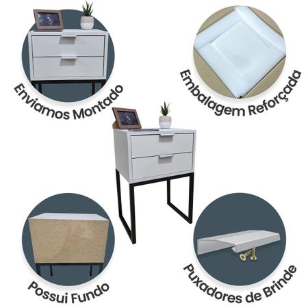 Mesa de Cabeceira Off White 40cm Eco Industrial 2 Gavetas Quarto Cama Base Metal Criado - FL DECOR Imagem de Mesa de Cabeceira Off White 40cm Eco Industrial 2 Gavetas Quarto Cama Base Metal Criado