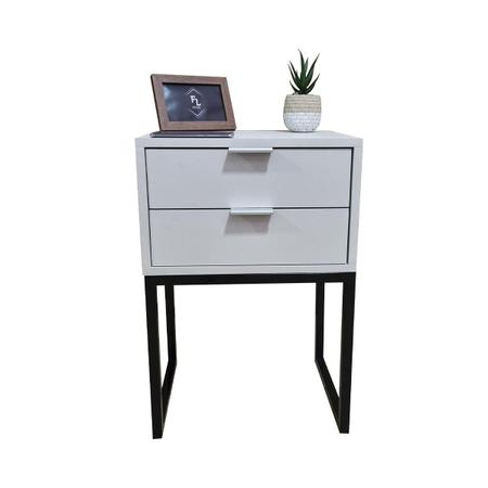 Mesa de Cabeceira Off White 40cm Eco Industrial 2 Gavetas Quarto Cama Base Metal Criado - FL DECOR Imagem de Mesa de Cabeceira Off White 40cm Eco Industrial 2 Gavetas Quarto Cama Base Metal Criado
