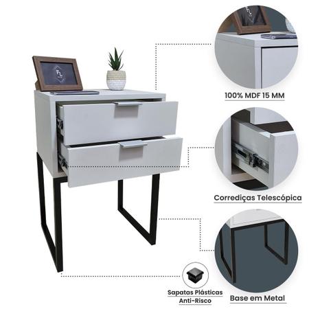 Mesa de Cabeceira Off White 40cm Eco Industrial 2 Gavetas Quarto Cama Base Metal Criado - FL DECOR Imagem de Mesa de Cabeceira Off White 40cm Eco Industrial 2 Gavetas Quarto Cama Base Metal Criado