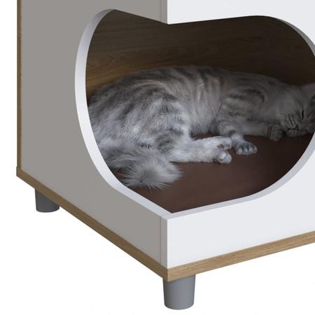 Imagem de Mesa de Cabeceira ou Lateral para Cão ou Gato com Almofada CMP Oak e Branco