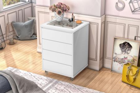 Imagem de Mesa de Cabeceira para cama 4 gavetas e porta objetos com vidro Decor Potente Branco