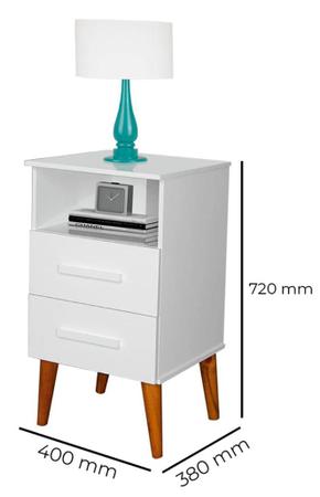 Imagem de Mesa de Cabeceira RU Modelo Retrô Com Nicho e 2 Gavetas Cor Branco