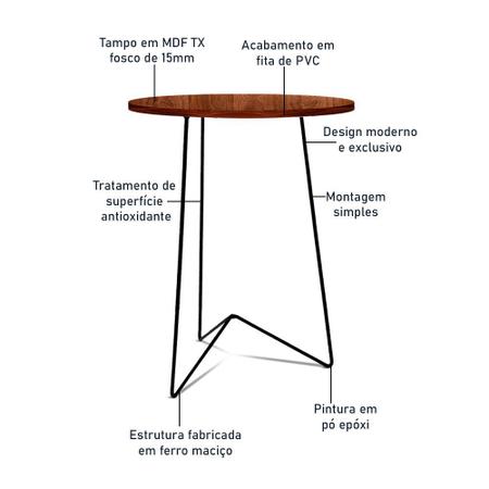 Imagem de Mesa de Canto Lateral Alta Redonda Sala Athenas Tripé - Preta e Villandry