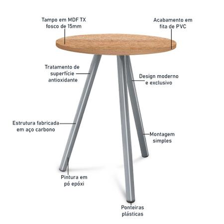 Imagem de Mesa de Canto Lateral Atlanta Tripé Redonda Tampo em MDF - Prata e Jade