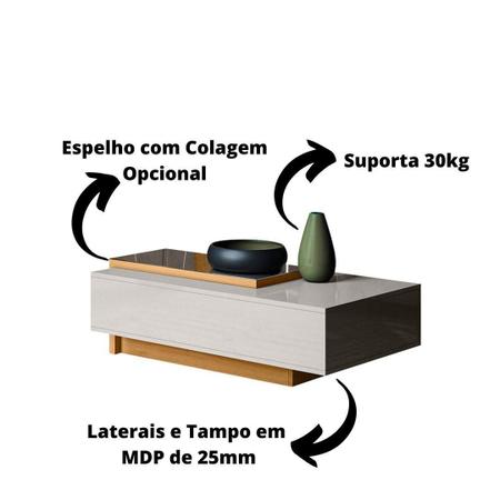 Mesa De Centro Milão Com Espelho - Lukaliam Móveis Mesa de Centro